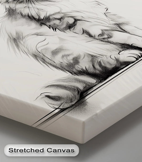 Flowing strokes capture the organic forms of a fluffy kitten in this 'Whiskered Innocence' sketch, a delicate rendering brought to life as canvas pictures.