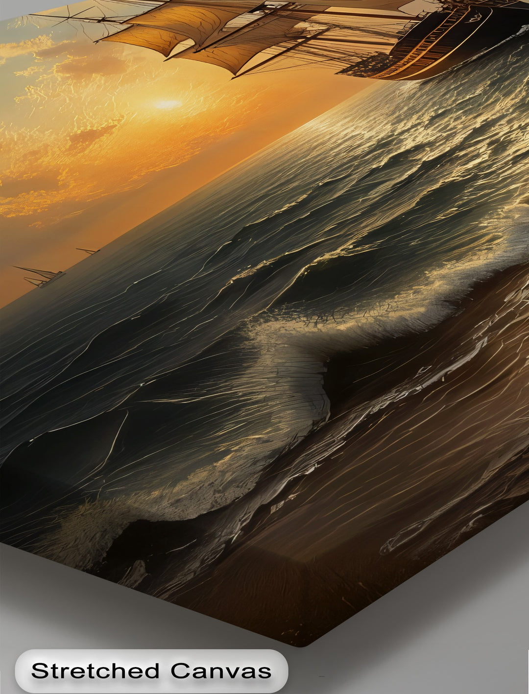 Golden Horizon Voyage – Sailing Ship at Sunset Canvas Wall Art | Large Canvas