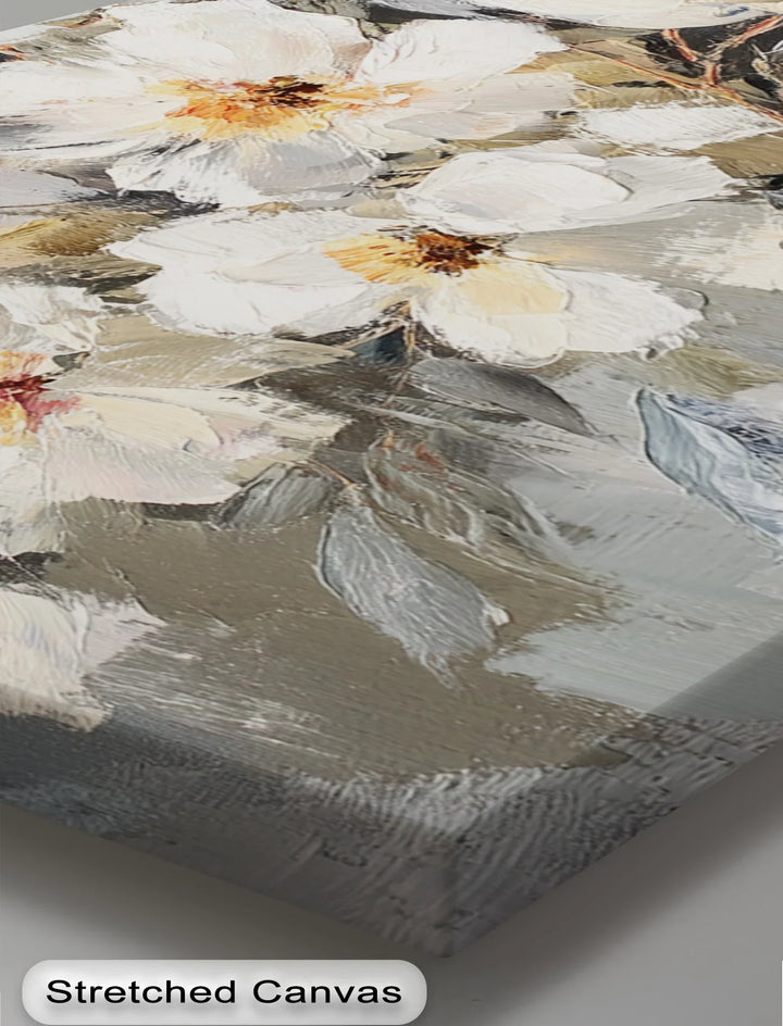 Ivory Petals in Shadow – Textured Floral Canvas Print - MyPhotoStation