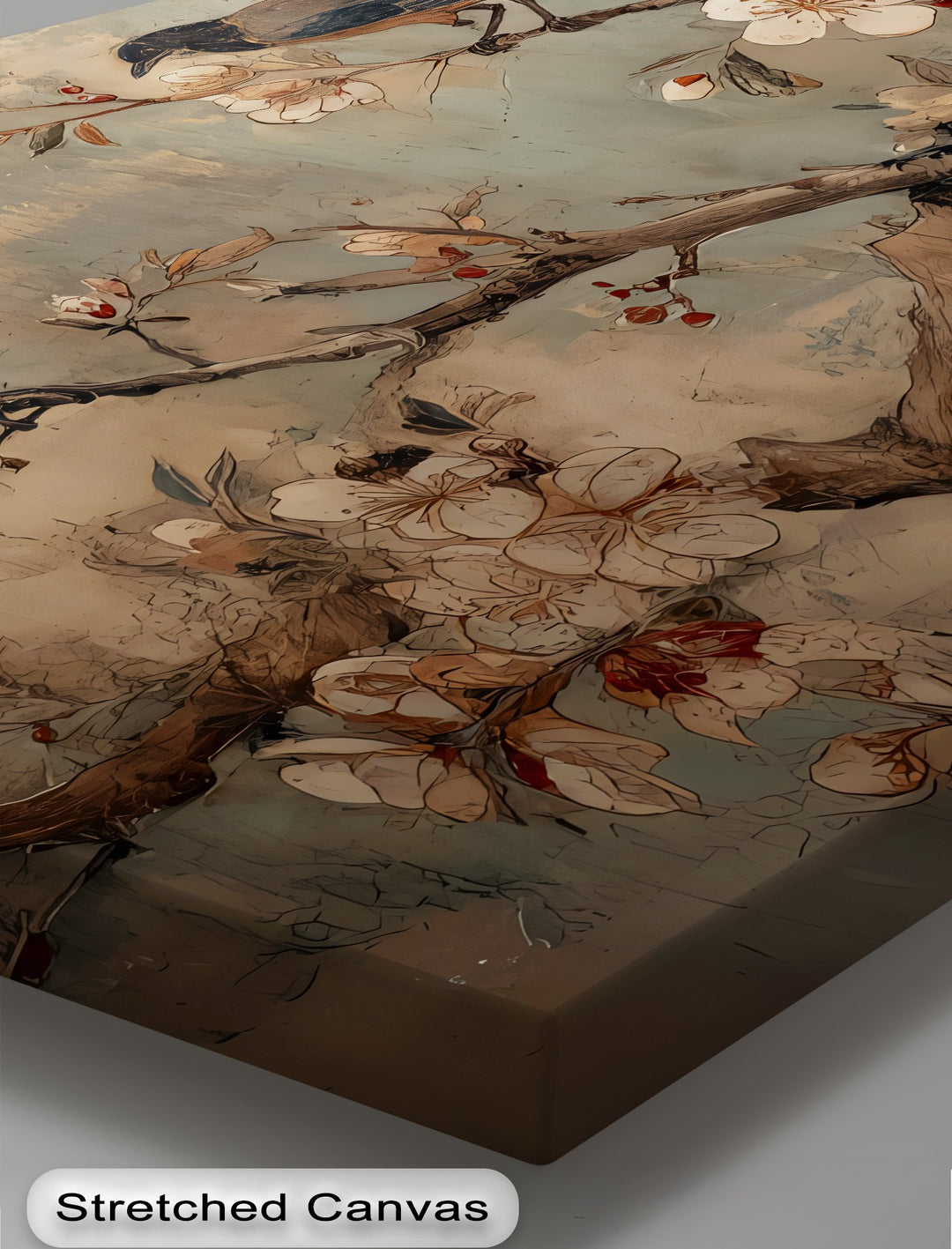 Vintage Cherry Blossom Bird Mural Botanical Canvas Art | Large Canvas
