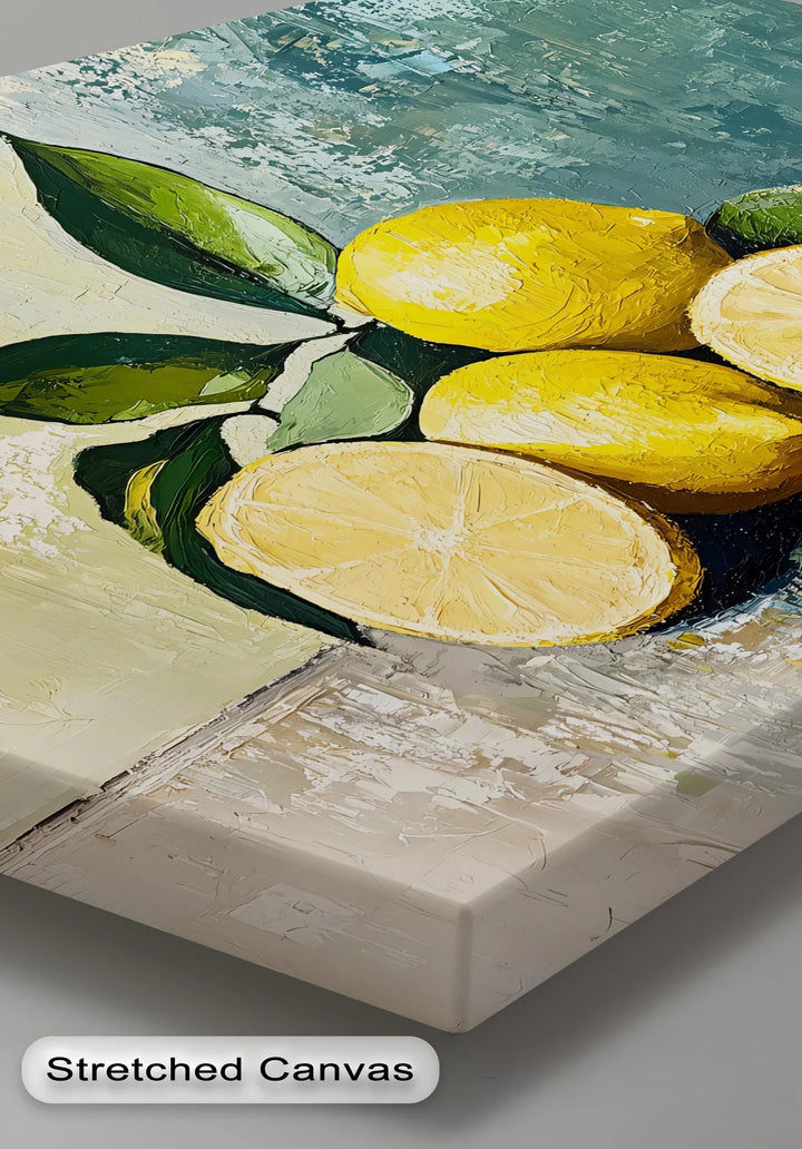 Vibrant Lemons on Blue – Textured Still Life Kitchen Canvas Art - MyPhotoStation