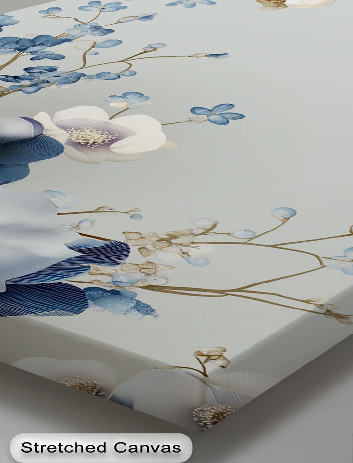 Blue and Ivory Elegance – Floral Fantasy with Pearls Canvas Print - MyPhotoStation