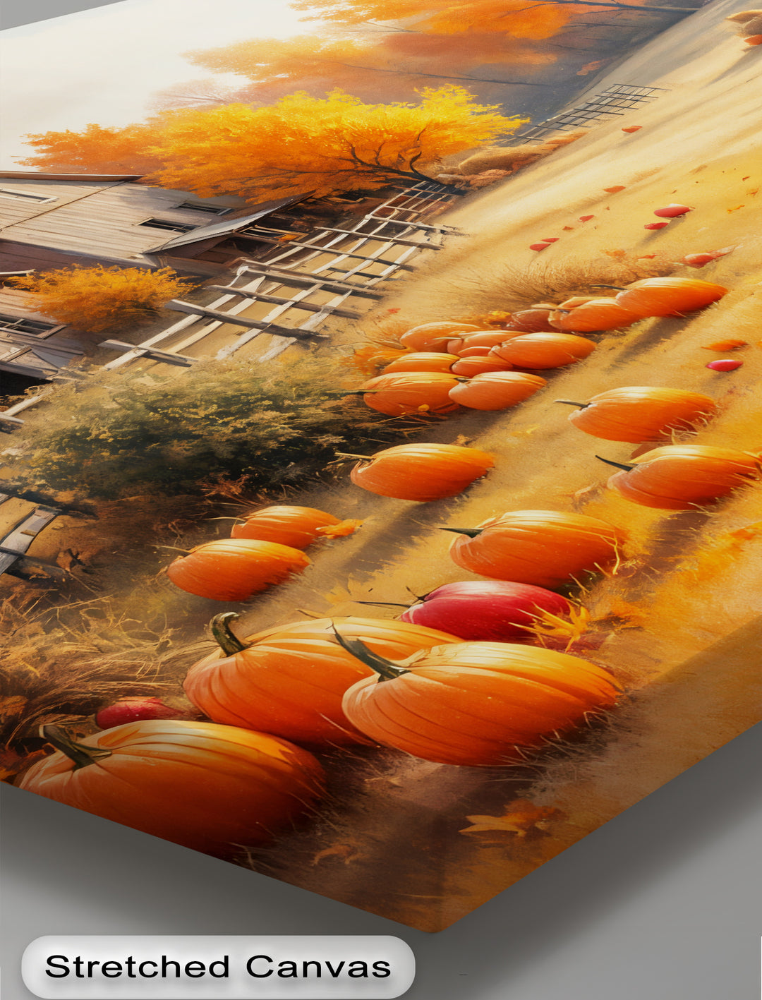 Golden Harvest Barn – Farmhouse Pumpkin Canvas Wall Art | Framed Art