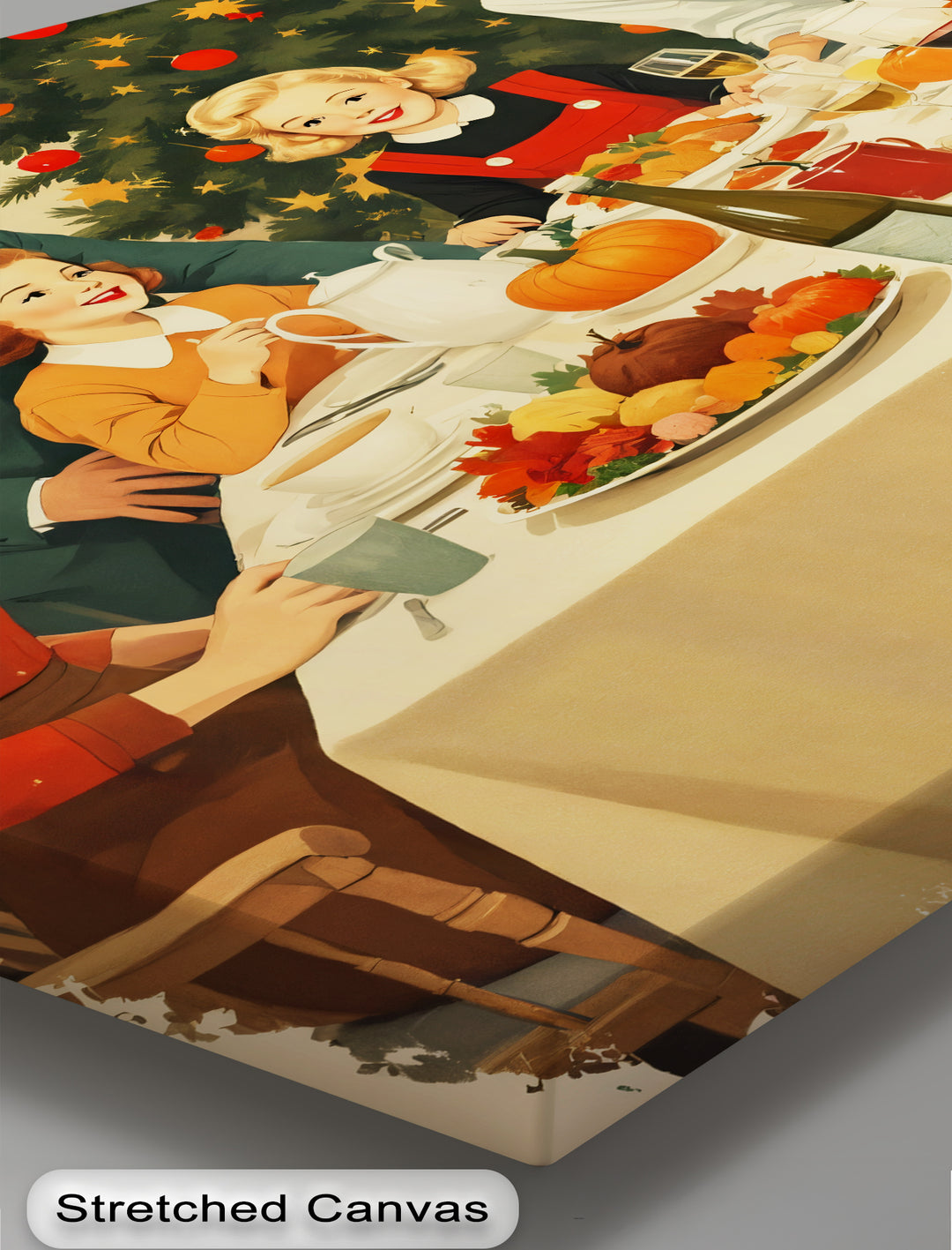 Retro Family Christmas Dinner Canvas Wall Art | Large Canvas