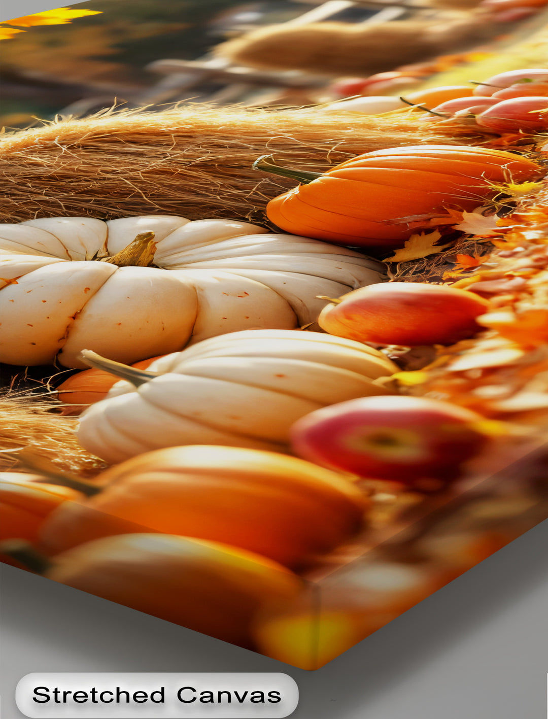Autumn Harvest – Pumpkin and Haystack Canvas Wall Art | Framed Art