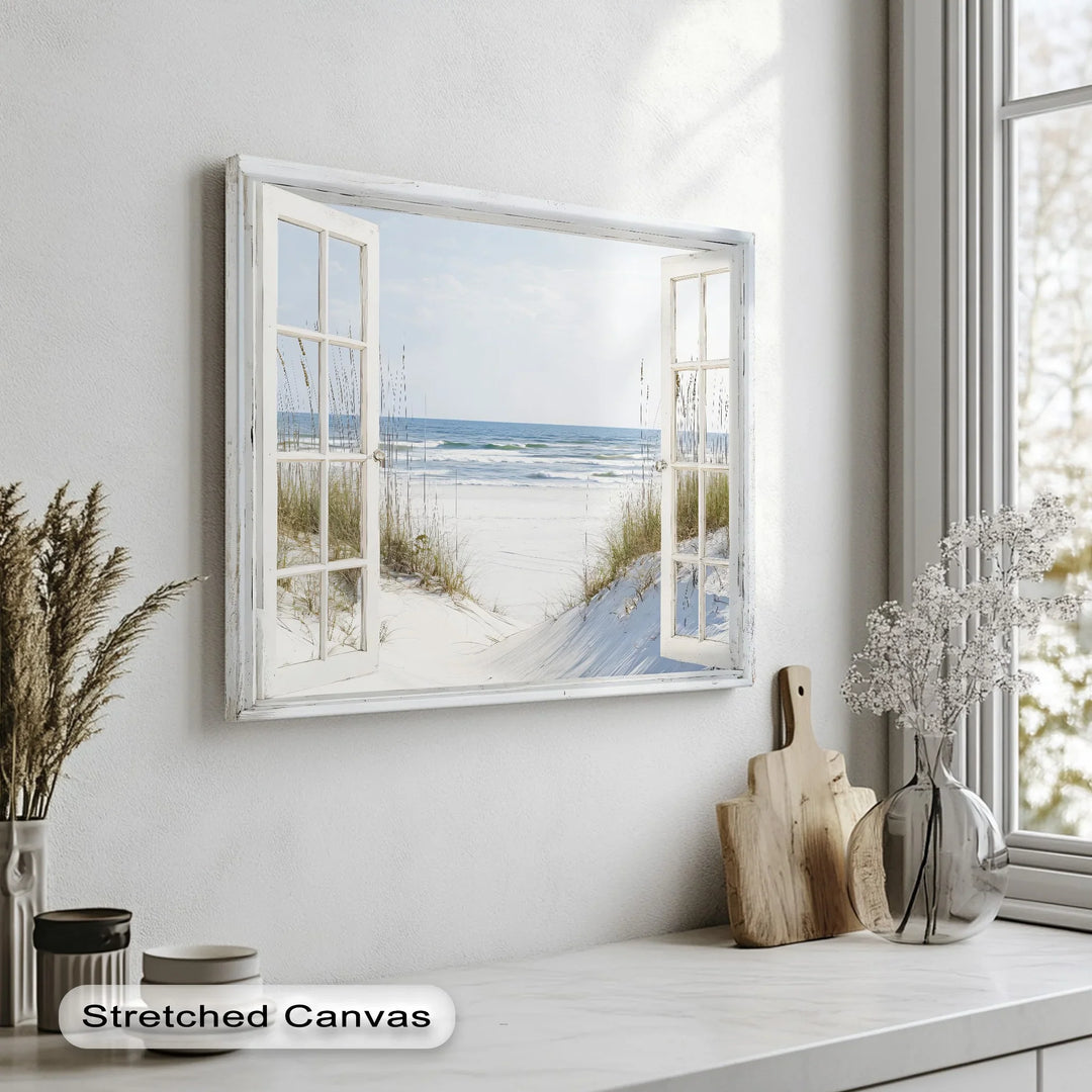Ocean Breeze Escape – Open Window Beach Kitchen Canvas Print - MyPhotoStation