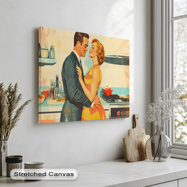Retro Couple in the Kitchen – Romantic Vintage-Style Kitchen Canvas Prints - MyPhotoStation