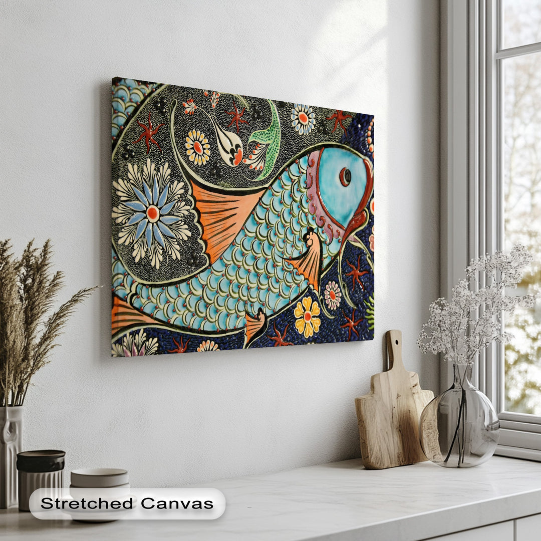 Decorative Fish Canvas Print – Colorful Ocean Mosaic Wall Art