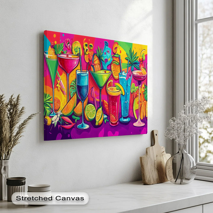 Tropical Cocktail Party – Vibrant Bar Kitchen Canvas Print - MyPhotoStation