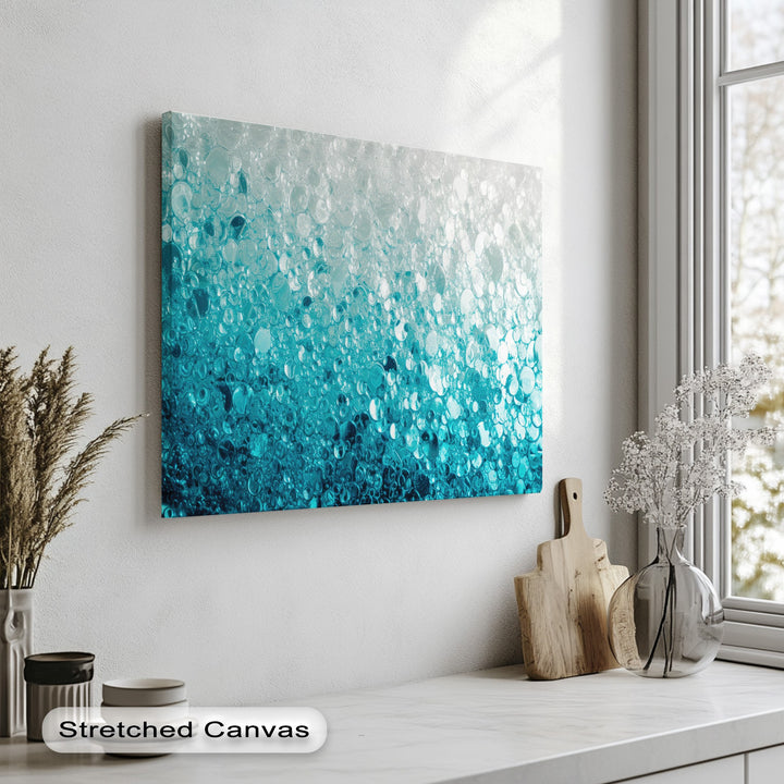 The realistic detail captures vibrant turquoise bubbles with an abstract water texture on this compelling canvas wall decor.