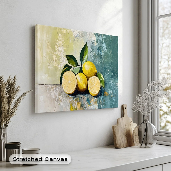 Vibrant Lemons on Blue – Textured Still Life Kitchen Canvas Art - MyPhotoStation