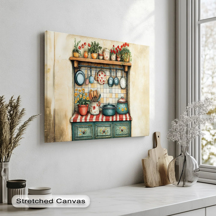 Rustic Cottage Kitchen Shelf – Vintage Kitchen Canvas Print - MyPhotoStation