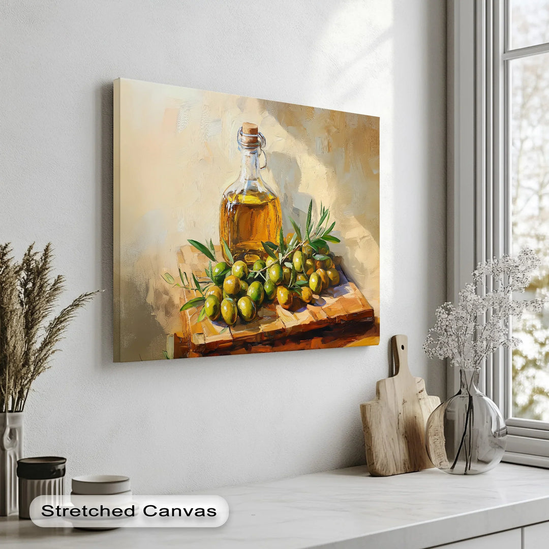 Golden Harvest – Olive Oil and Branches Canvas Wall Art - MyPhotoStation