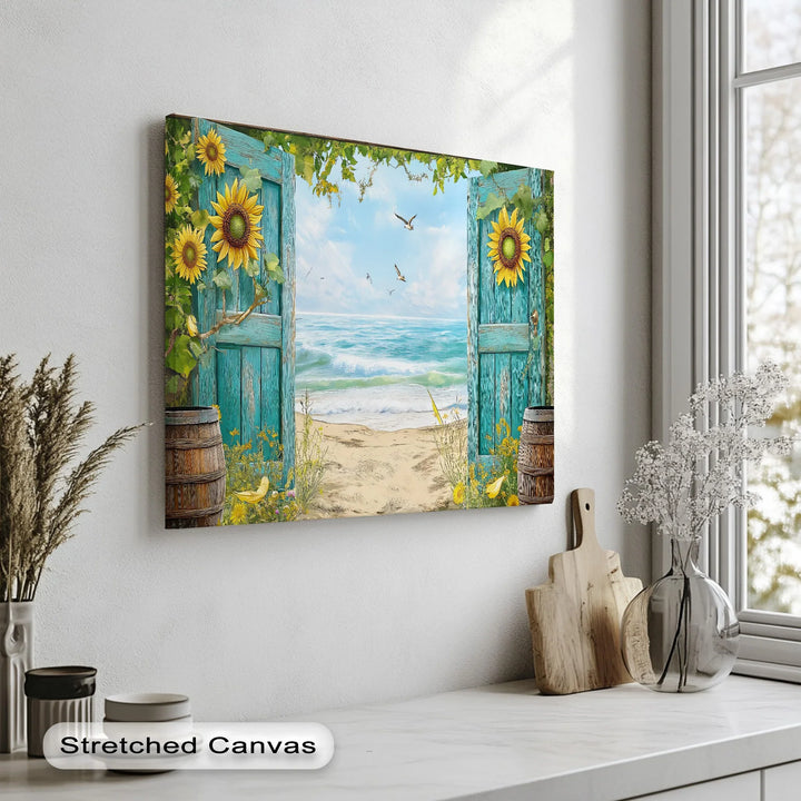 Open Door to the Sea – Coastal Beach Scene Kitchen Canvas Print - MyPhotoStation