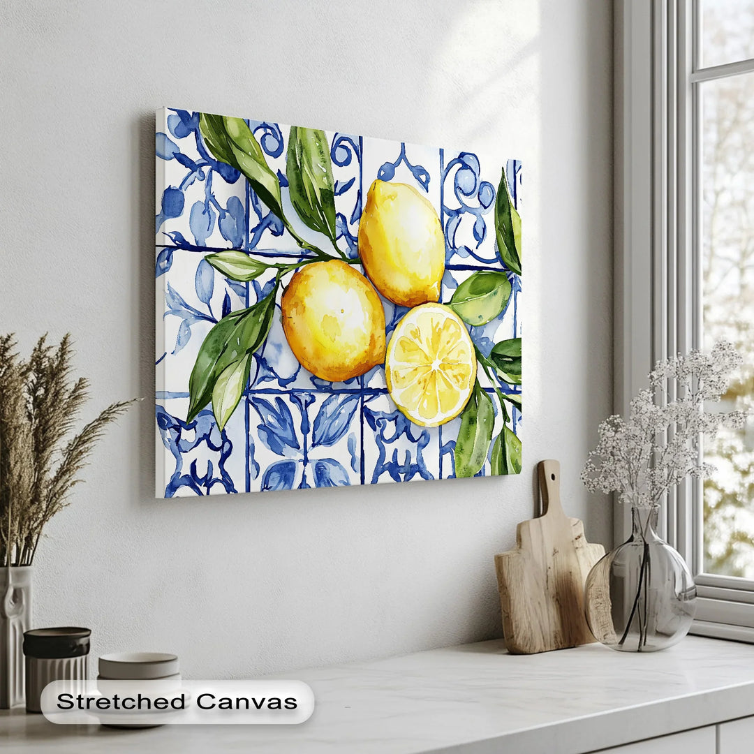 Mediterranean Lemons & Blue Tile Art – Kitchen Canvas Print - MyPhotoStation