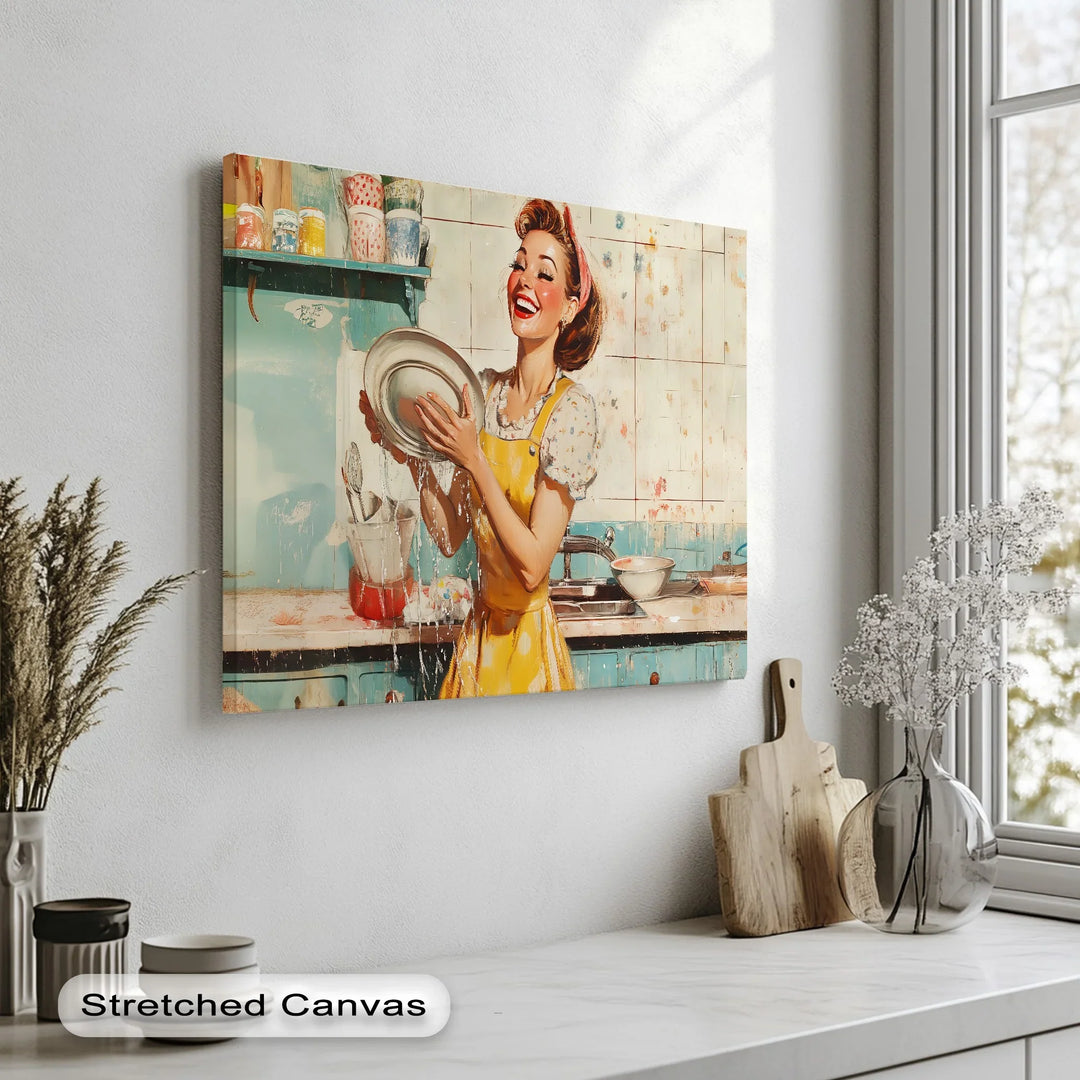 Cheerful Retro Dishwashing – Vintage Kitchen Canvas Prints - MyPhotoStation