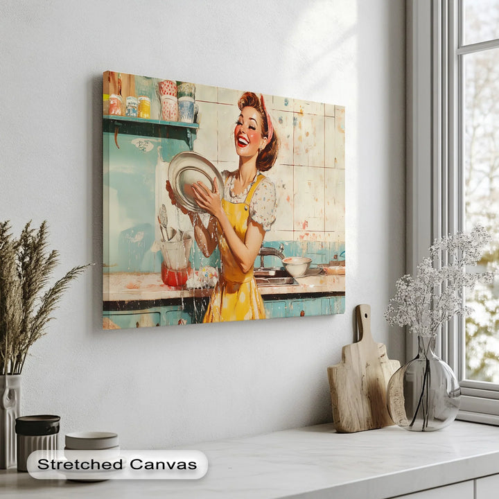 Cheerful Retro Dishwashing – Vintage Kitchen Canvas Prints - MyPhotoStation