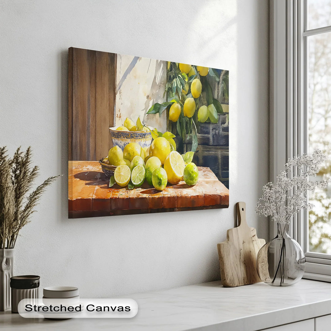 Sunlit Citrus Still Life – Mediterranean Lemons and Limes Kitchen Canvas Print - MyPhotoStation
