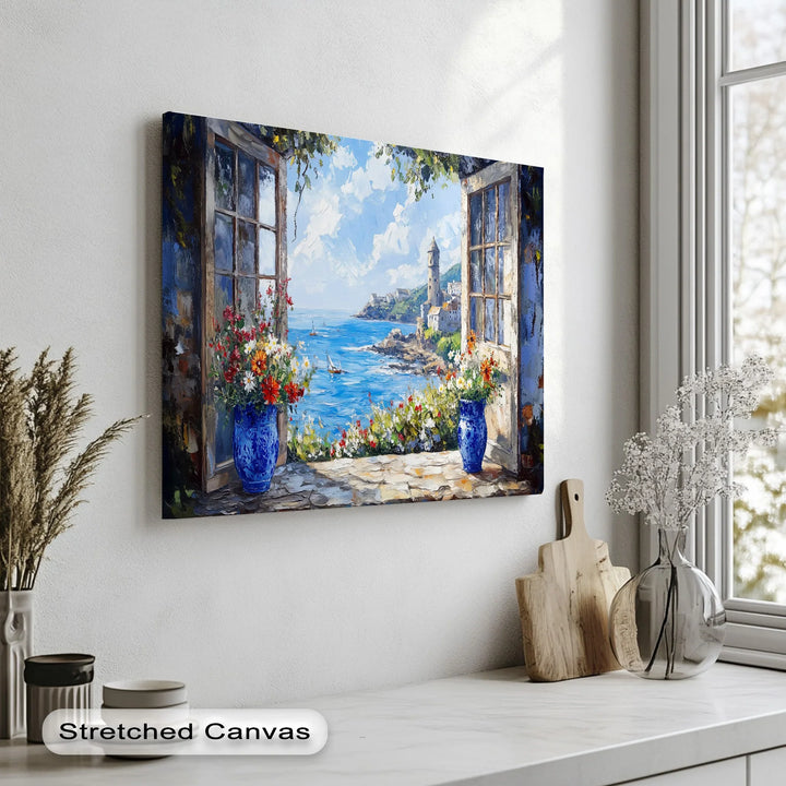 Mediterranean View Through the Terrace – Coastal Kitchen Canvas Print - MyPhotoStation