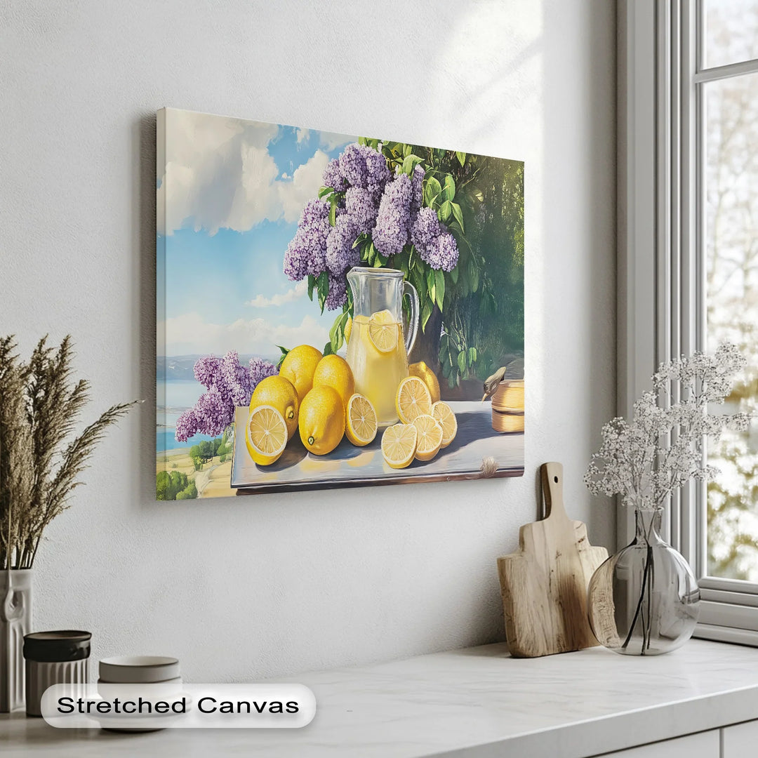 Summer Lemonade Charm – Lemons and Lilacs Kitchen Canvas Print - MyPhotoStation