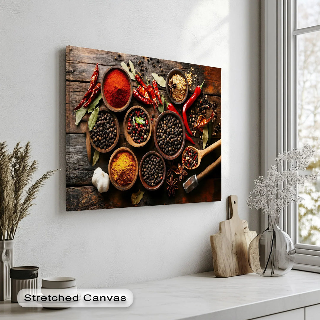 Spice Harmony – Rustic Spice Bowl Arrangement Kitchen Canvas Prints - MyPhotoStation