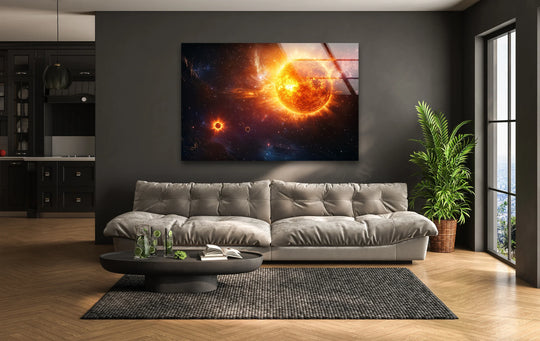 Space Wall Art featuring a sun image and starfield detail is celestial Sun & Space Glass Wall Art plus astronomy wall decor
