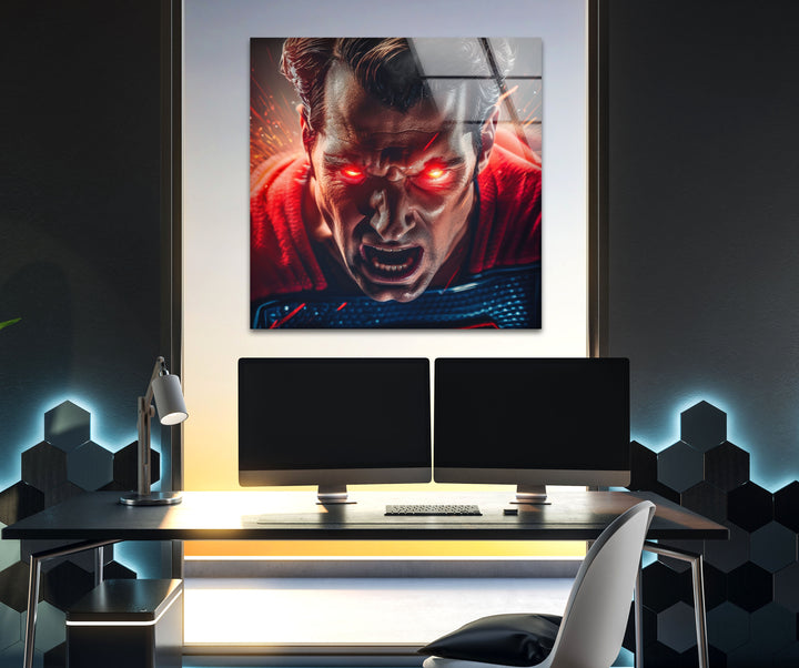 Superman Red Eye Glass Wall Art custom glass photo prints, large glass prints
