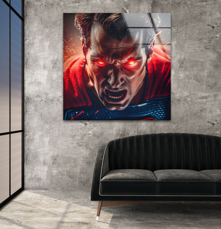 Superman Red Eye Glass Wall Art photo print on glass, prints on glass wall art
