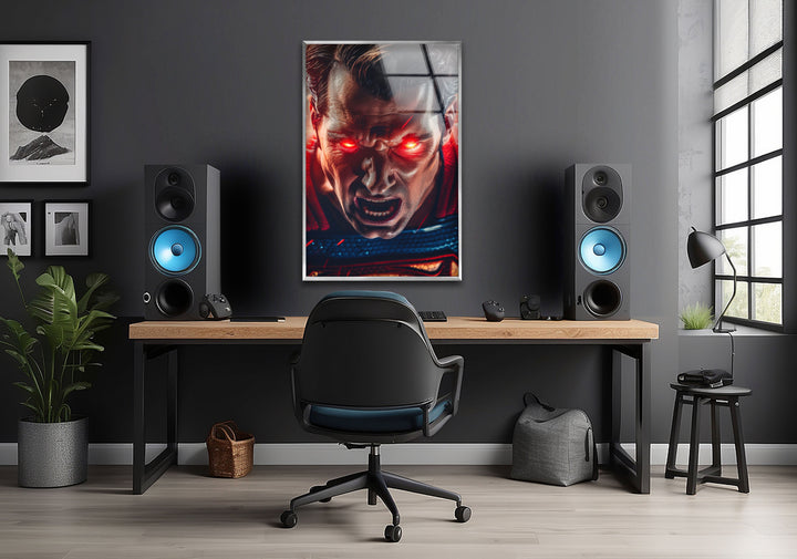 Superman Red Eye Glass Wall Art picture on glass wall art, photos printed on glass
