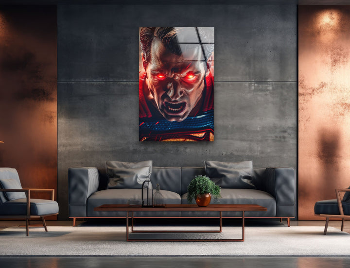 Superman Red Eye Glass Wall Art print on glass, glass printed photos
