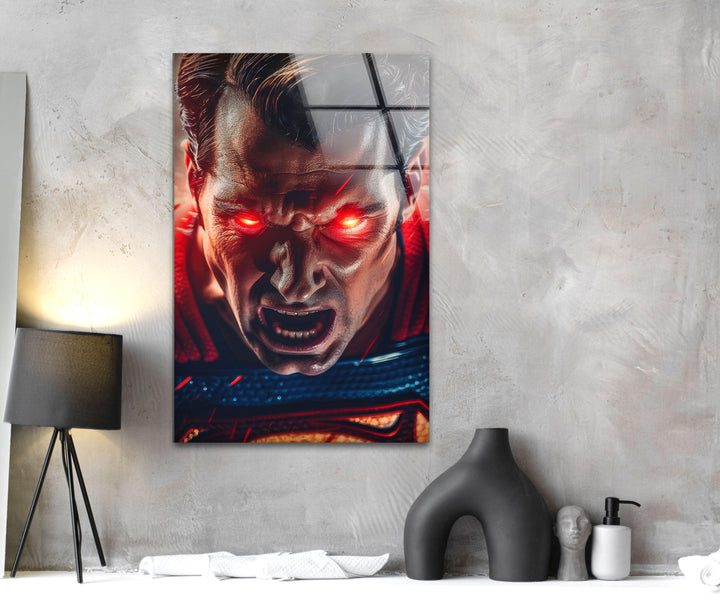Superman Red Eye Glass Wall Art glass photo prints, glass picture prints
