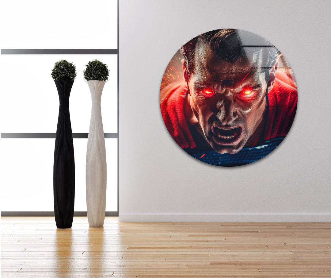 Superman Red Eye Glass Wall Art custom glass pictures, glass art prints
