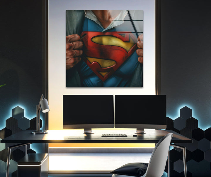 Superman T-shirt Glass Wall Art, glass photo prints, glass picture prints