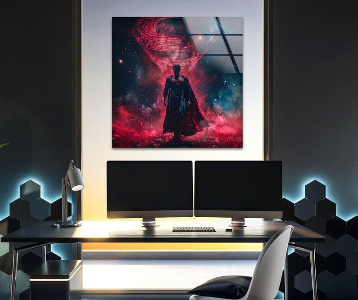 Superman Red Fog Glass Wall Art glass art painting, glass art for the Wall
