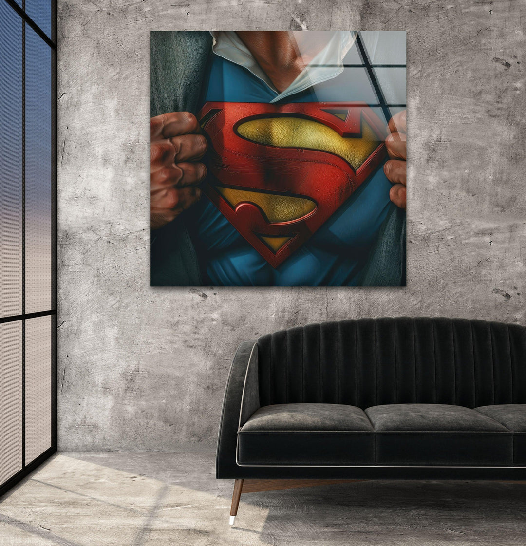 Superman T-shirt Glass Wall Art, art glass wall art, glass wall art pictures