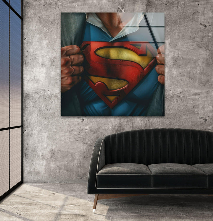 Superman T-shirt Glass Wall Art, art glass wall art, glass wall art pictures