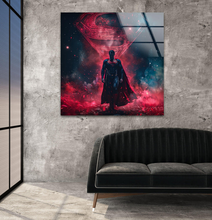 Superman Red Fog Glass Wall Art Glass Printing Wall Art, Print photos on glass
