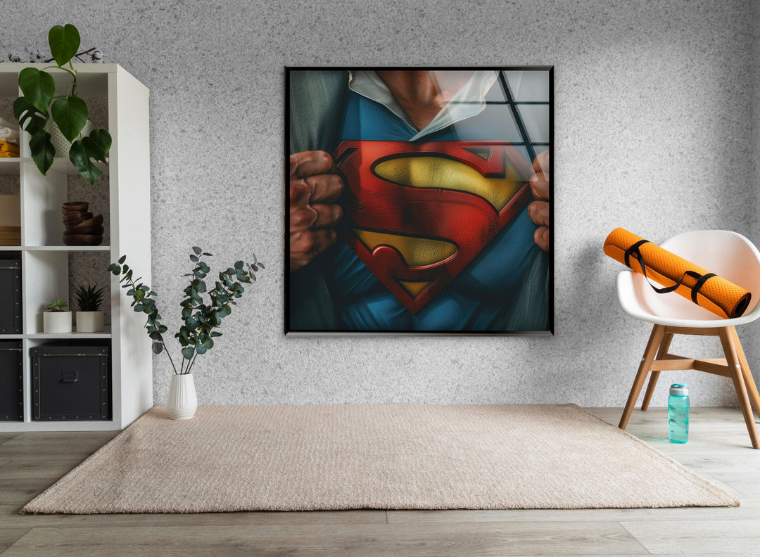 Superman T-shirt Glass Wall Art, photo print on glass, prints on glass wall art