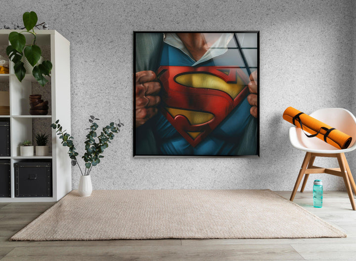 Superman T-shirt Glass Wall Art, photo print on glass, prints on glass wall art