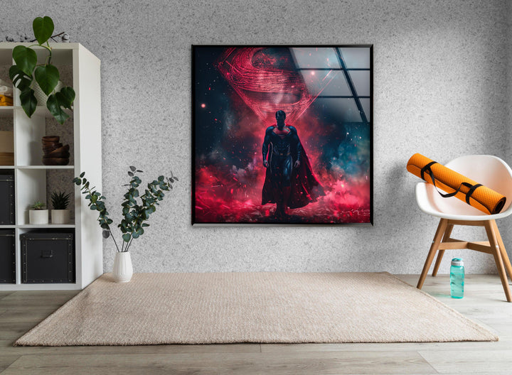 Superman Red Fog Glass Wall Art stained glass wall art, stained glass wall decor
