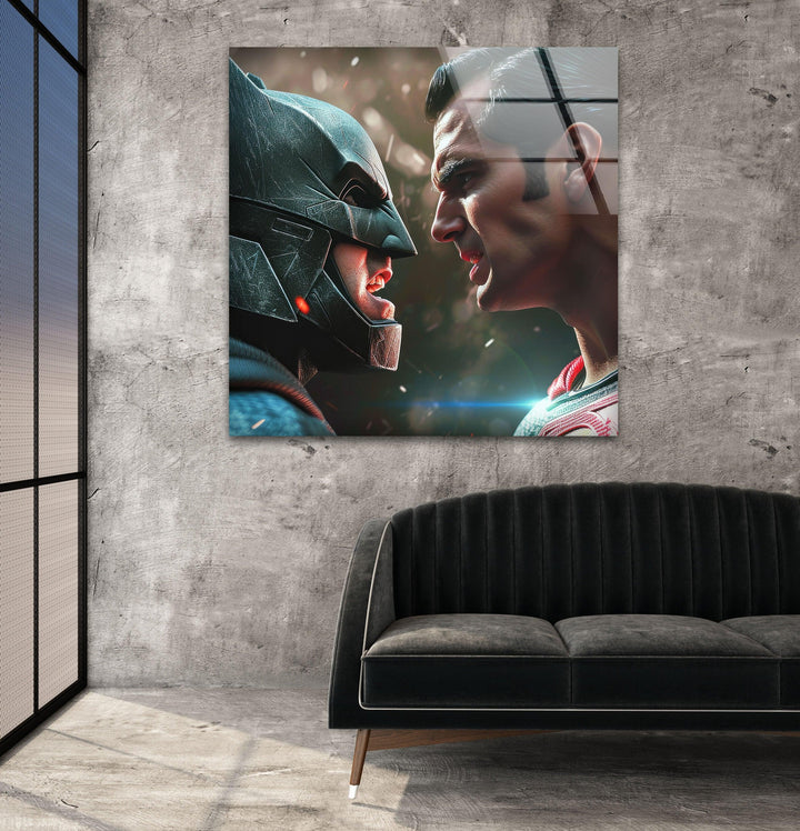 Superman vs Batman Glass Wall Art, glass photo prints, glass picture prints