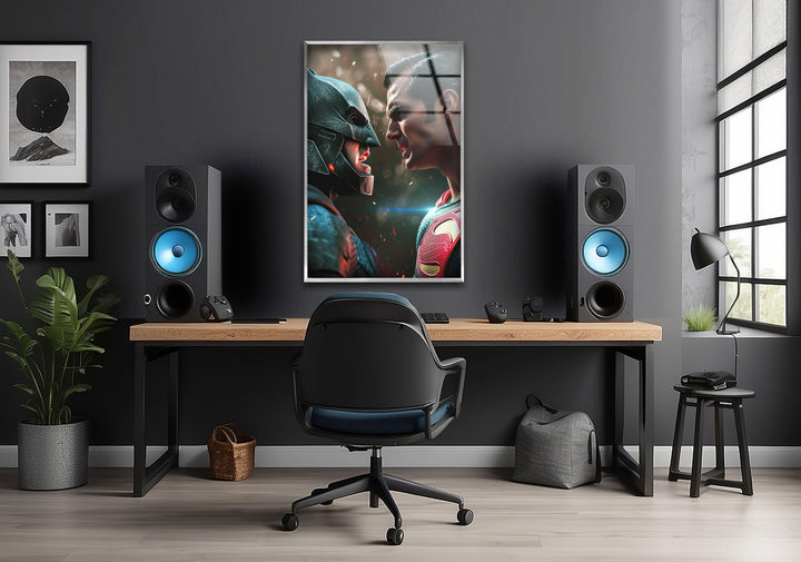 Superman vs Batman Glass Wall Art, glass art painting, glass art for the Wall