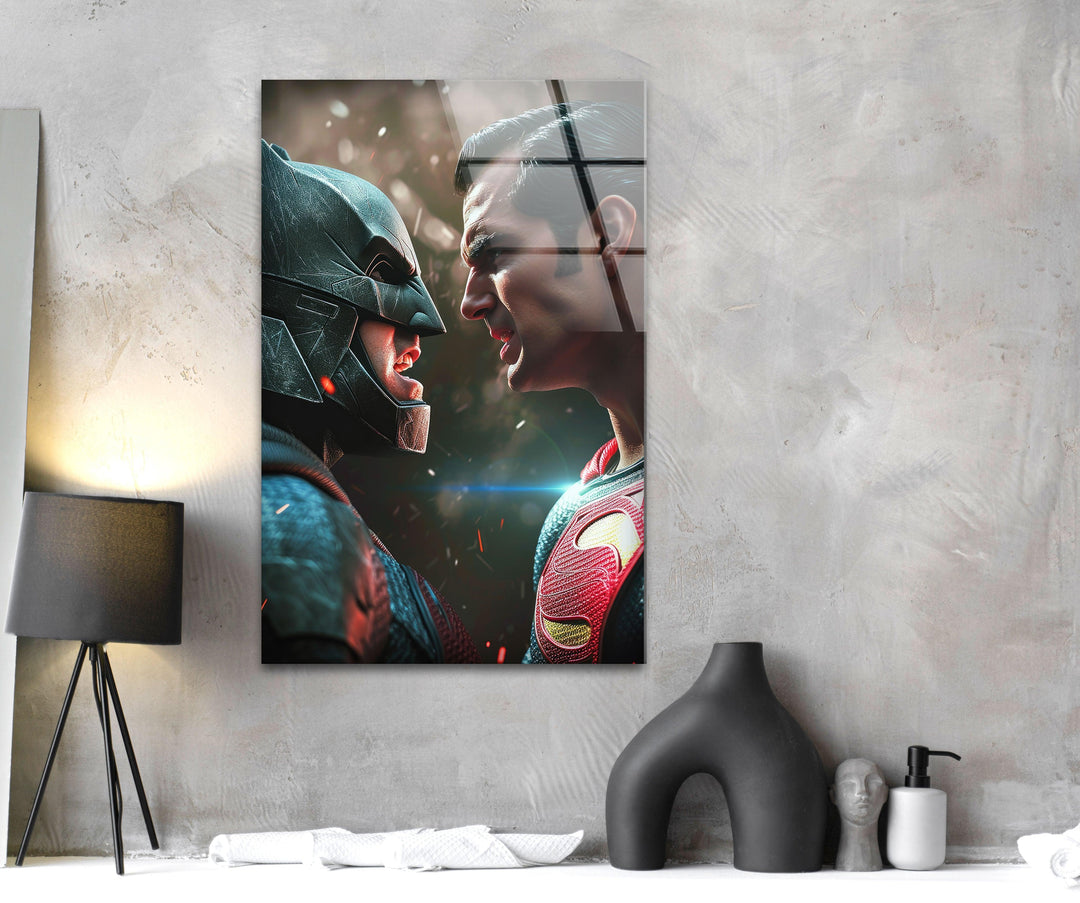 Superman vs Batman Glass Wall Art, print on glass, glass printed photos