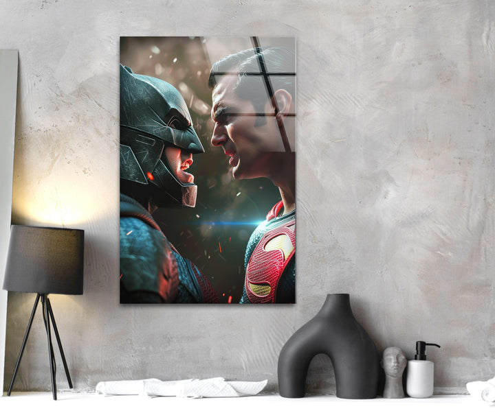 Superman vs Batman Glass Wall Art, print on glass, glass printed photos