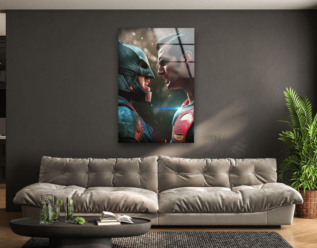 Superman vs Batman Glass Wall Art, custom glass pictures, glass art prints