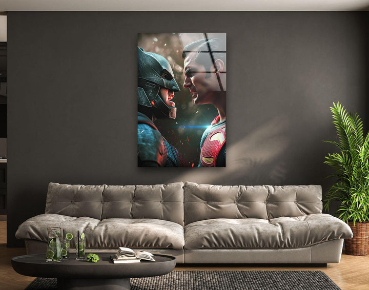 Superman vs Batman Glass Wall Art, custom glass pictures, glass art prints