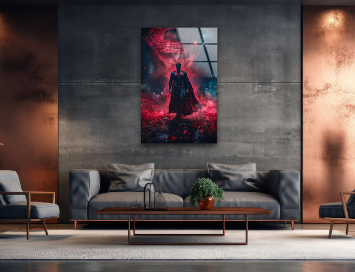 Superman Red Fog Glass Wall Art glass photo prints, glass picture prints
