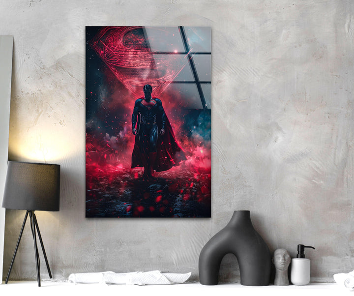 Superman Red Fog Glass Wall Art glass image printing, glass prints from photos
