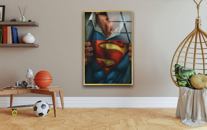 Superman T-shirt Glass Wall Art, glass image printing, glass prints from photos