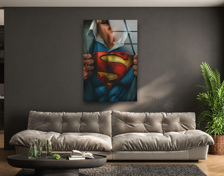 Superman T-shirt Glass Wall Art, custom glass pictures, glass art prints